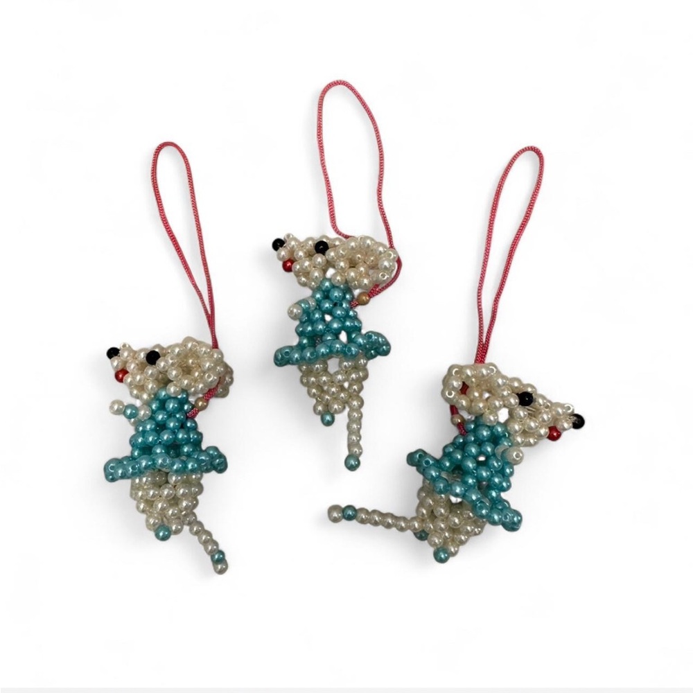 3pcs Blue Pearl Ballerina Mouse Ornaments Handmade